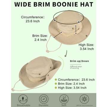 Sun Hats for Men Women Bucket Hat UPF 50+ Boonie Hat Foldable UV Protection Hiking Beach Fishing Summer Safari(1pack-Beige)