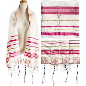 Holy Land Market Mens Messianic Shawl/Tallit - The Messiah Tallit (Pink)