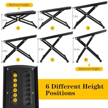 1/2/4 Pack Guitar Foot Stool, 6 Position Height Guitar Foot Rest, Adjustable Guitar Rest Step Footstool with Rubber End Caps and Non-Slip Rubber Pad for Classical Electric Guitar(1 Pack)