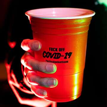 Parties Against Covid Disposable Plastic Red Party Cups / Custom Design Fuck Off Covid-19 (24pcs) LVD0080