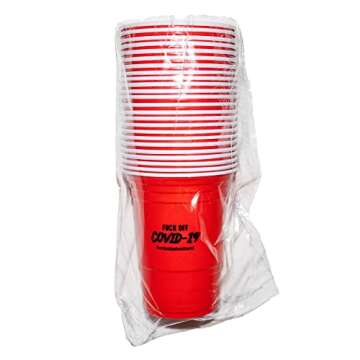 Parties Against Covid Disposable Plastic Red Party Cups / Custom Design Fuck Off Covid-19 (24pcs) LVD0080