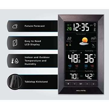 AcuRite Digital Vertical Weather Forecaster with Indoor/Outdoor Temperature, Humidity, and Date and Time (01121M) , BLACK