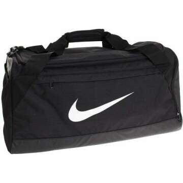 Nike Brasilia Training Duffel Bag, Versatile Bag with Padded Strap and Mesh Exterior Pocket, Medium, Black/Black/White