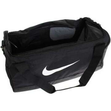 Nike Brasilia Training Duffel Bag, Versatile Bag with Padded Strap and Mesh Exterior Pocket, Medium, Black/Black/White