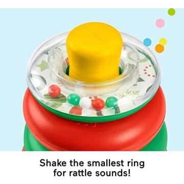 Fisher-Price Baby Toy Holiday Rock-a-Stack, Red & Green Ring Stacking Activity for Developmental Play Infants Ages 6+ Months