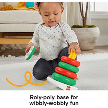 Fisher-Price Baby Toy Holiday Rock-a-Stack, Red & Green Ring Stacking Activity for Developmental Play Infants Ages 6+ Months