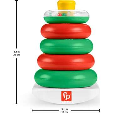 Fisher-Price Baby Toy Holiday Rock-a-Stack, Red & Green Ring Stacking Activity for Developmental Play Infants Ages 6+ Months