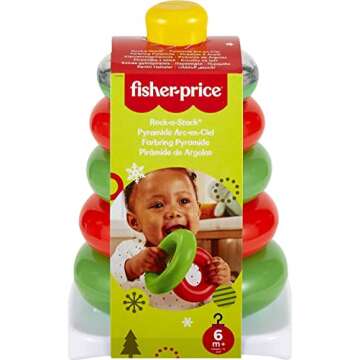 Fisher-Price Baby Toy Holiday Rock-a-Stack, Red & Green Ring Stacking Activity for Developmental Play Infants Ages 6+ Months