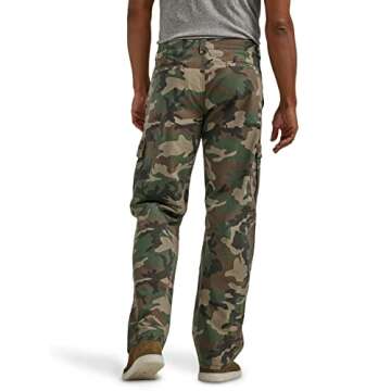 Wrangler Authentics Men's Relaxed Fit Stretch Cargo Pant, Green Brown Camo