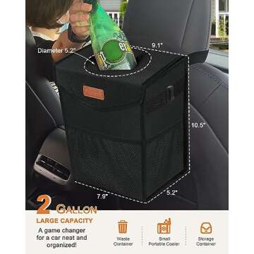 Pritent Cute Leakproof Car Trash Can with Lid - Portable Organizer