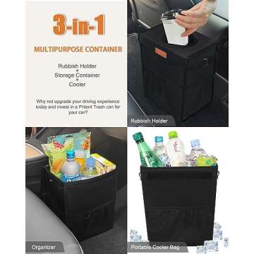 Pritent Leakproof Car Trash Can - Portable & Cute