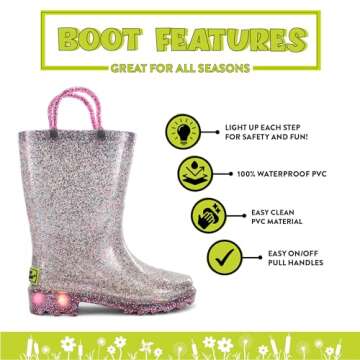 Western Chief Kids Glitter Lighted Waterproof PVC Boot, Multi, 12