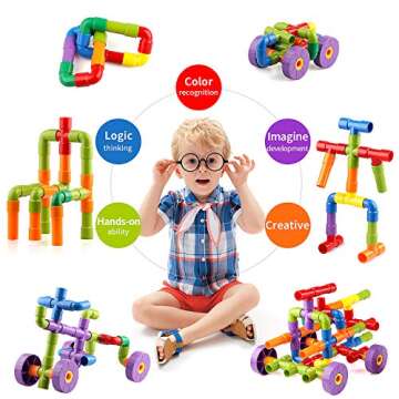 Joqutoys STEM Building Blocks Toy, 72 Pieces Creative Pipe Tube Sensory Toys, Construction Set Build Bicycle, Tank, Scootie, Motor Skills Endless Design Educational Learning Toys for Kids Aged 3+