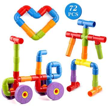 Joqutoys STEM Building Blocks Toy, 72 Pieces Creative Pipe Tube Sensory Toys, Construction Set Build Bicycle, Tank, Scootie, Motor Skills Endless Design Educational Learning Toys for Kids Aged 3+