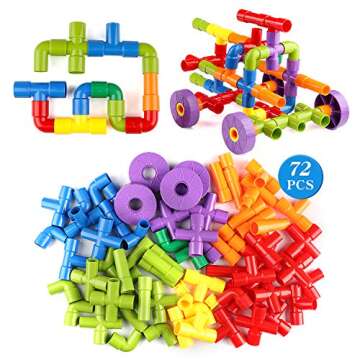 Joqutoys STEM Building Blocks Toy, 72 Pieces Creative Pipe Tube Sensory Toys, Construction Set Build Bicycle, Tank, Scootie, Motor Skills Endless Design Educational Learning Toys for Kids Aged 3+