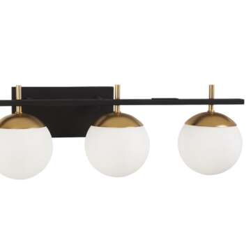 GEORGE KOVACS P1354-618 Alluria Vanity Bath Light, 4-Light, 300 Total Watts, 8.5-in H x 33-in W, Weathered Black with Autumn Gold