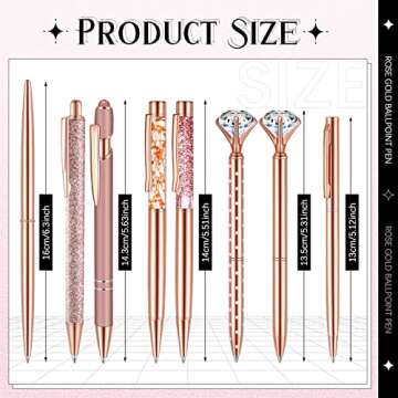 Supervitae 8 Pcs Ballpoint Pen for Women Fancy Black Ink Pens Gifts for Journaling Liquid Sand Glitter Pen Bridal Shower Gifts for Wedding Women Office Desk School Stationery Supplies(Rose Gold)