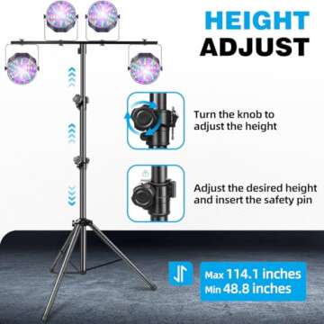 GZGDLJQ DJ Light Stand, T-Bar Tripod Stage Lights Stand Portable and Adjustable 49-114 Inch Heavy Duty DJ Lighting Stand for Stage, Bar, Par Light