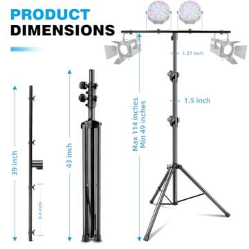 GZGDLJQ DJ Light Stand, T-Bar Tripod Stage Lights Stand Portable and Adjustable 49-114 Inch Heavy Duty DJ Lighting Stand for Stage, Bar, Par Light