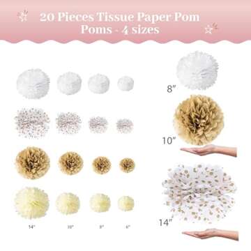 Vidal Crafts 20 Pcs Tissue Paper Pom Poms Kit ,Tissue Paper Flowers for Wedding, Birthday, Engagement Party Décor, Gender Neutral Baby Shower, Boy or Girl Nursery Decoration