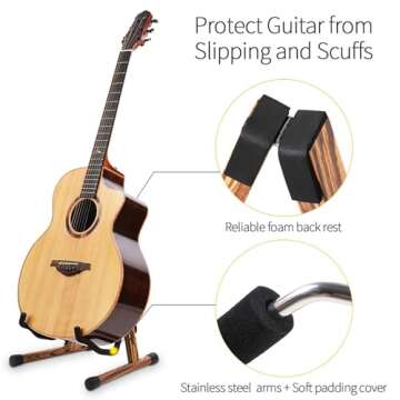 SNIGJAT Acoustic Guitar Stand, Wood Guitar Stand with Padded Foam, Classical Electric Guitar Stand, A-Frame Folding Bass Guitar Display Stand Compatible with Cello, Mandolin, Bass, Banjo, Ukulele