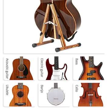 SNIGJAT Acoustic Guitar Stand, Wood Guitar Stand with Padded Foam, Classical Electric Guitar Stand, A-Frame Folding Bass Guitar Display Stand Compatible with Cello, Mandolin, Bass, Banjo, Ukulele