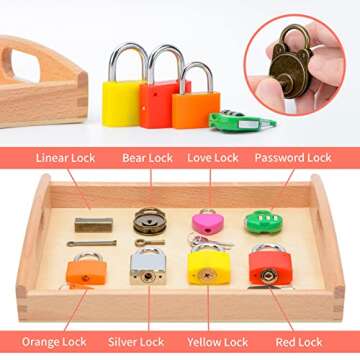 MIKNEKE Montessori Lock and Key Toy Set for Toddlers, Toy Keys Homeschool Preschool Learning Activities, Wooden Montessori Materials Learning & Education Toys for 3+ Year Old Kids