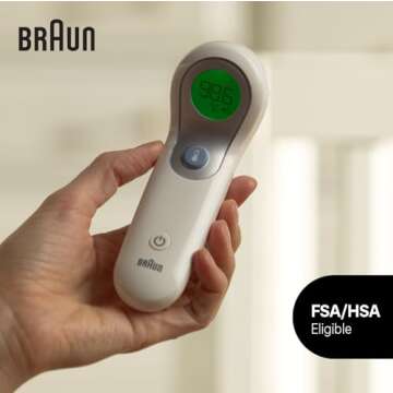 Braun No Touch and Forehead Thermometer - Touchless Thermometer for Adults, Babies, Toddlers and Kids, Color-Coded Fever Guidance, Fast, Reliable, and Accurate Results, FSA and HSA Eligible