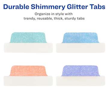 Avery Margin Ultra Tabs, 2.5" x 1", Pastel Sparkle Shimmer Designs, 16 Repositionable Page Tabs (74150)