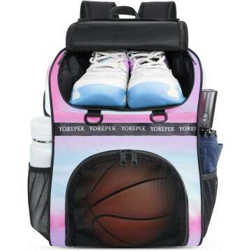 YOREPEK Basketball Bag - Large Waterproof Sports Backpack with Shoe Compartment