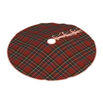 Christmas Tree Skirt Linen Royal Stewart Tartan Classic Red Scottish Plaid Xmas Tree Skirt Decorations Christmas Tree Mat for Christmas Party-48