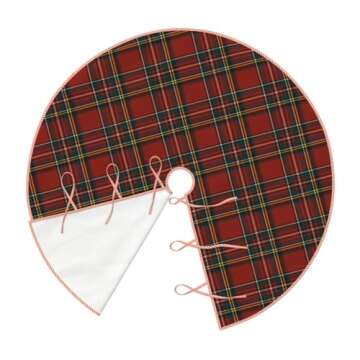 Christmas Tree Skirt Linen Royal Stewart Tartan Classic Red Scottish Plaid Xmas Tree Skirt Decorations Christmas Tree Mat for Christmas Party-48