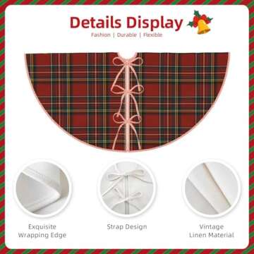 Christmas Tree Skirt Linen Royal Stewart Tartan Classic Red Scottish Plaid Xmas Tree Skirt Decorations Christmas Tree Mat for Christmas Party-48