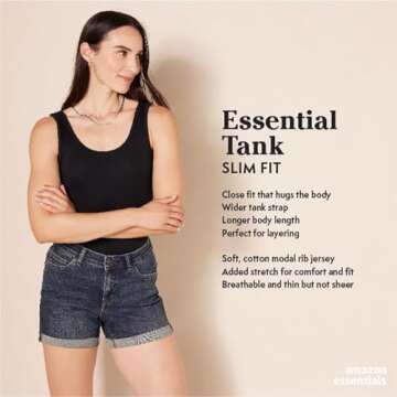 Amazon Essentials Women's Slim-Fit Tank, Pack of 2, Aqua Blue/French Blue, Large