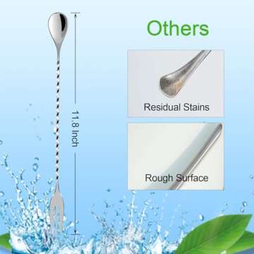 BRIOUT 2 Pcs Bar Spoon, 12 Inches Long Handle Drink Stirrer, Stainless Steel Bar Cocktail Mixing Spoons with Double Ended Design for Stirring, Silver