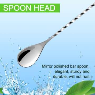 BRIOUT 2 Pcs Bar Spoon, 12 Inches Long Handle Drink Stirrer, Stainless Steel Bar Cocktail Mixing Spoons with Double Ended Design for Stirring, Silver