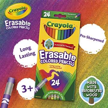 Crayola Erasable Colored Pencils (24ct), Kids Coloring Pencils for Coloring Books, Assorted Colors, Arts & Crafts Supplies, Gifts, Ages 6+