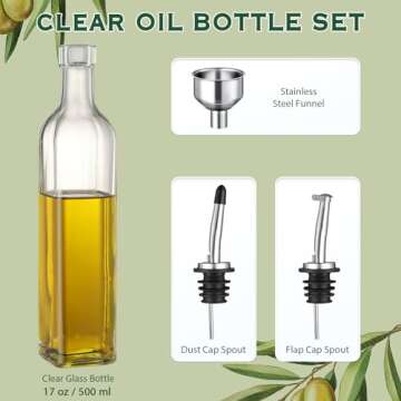 AOZITA 17oz Clear Glass Olive Oil Dispenser Bottle - Kitchen Essential