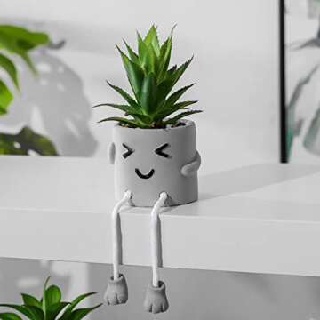 Zerzsy 3pcs Creative Artificial Succulents with Gray Flower Pots, Mini Potted Succulents for Home Office Desk Decor and Gift Choice