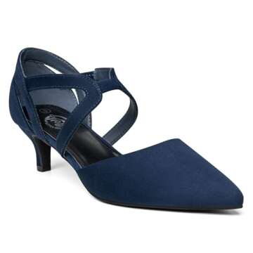 Trary Women's Low Heels Pumps Dress Pointed Toe Comfortable Work Office Pumps Shoes Navy Blue