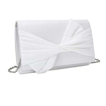 IXEBELLA Satin Evening Bag Bow Flap Clutch Purse for Women Formal Party/Prom/Wedding (White)