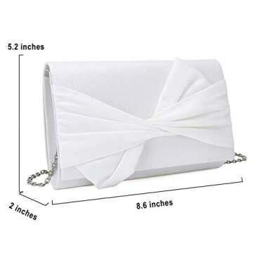 IXEBELLA Satin Evening Bag Bow Flap Clutch Purse for Women Formal Party/Prom/Wedding (White)