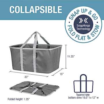 CleverMade Collapsible Laundry Tote, Charcoal/Gray 2PK - 50L (13 Gal) Collapsible Laundry Baskets with Sturdy Pop-Up Wire Frame and Long Carry Handles - Space-Saving Collapsible Hamper