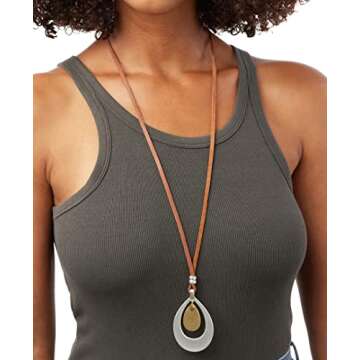 Lucky Brand Two-Tone Cognac Leather 32" Pendant Necklace