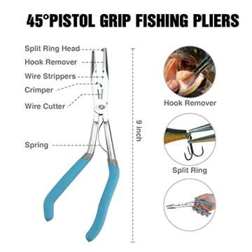 Mossy Oak 4pc Fishing Tool Kit - Pistol Grip Fishing Pliers, Fish Fillet Knife, Fishing Gripper, Line Snip, Fly Fishing Retractor with Retractable Lanyard