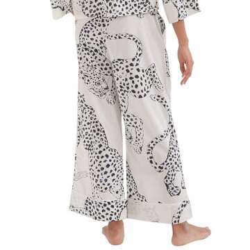 Desmond & Demspey Women's Wide Leg Pajama Pants (The Jag Print Cream, Small)