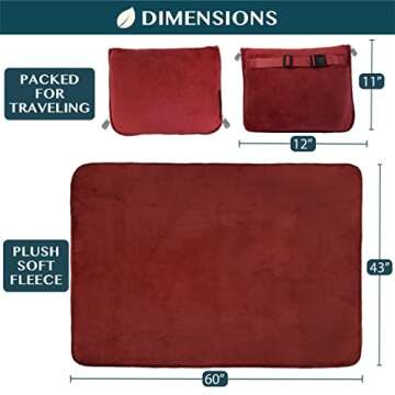 PAVILIA Travel Blanket Pillow, Soft Airplane Blanket 2-in-1 Combo Set, Plane Blanket Compact Packable, Flight Essentials Car Pillow, Travelers Gifts Accessories, Luggage Backpack Strap, 60x43 Red