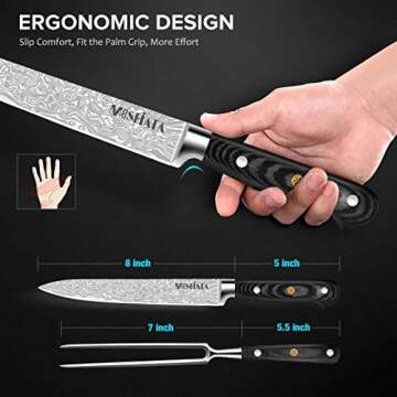 MOSFiATA 8" Carving Knife and 7" Fork Set Brisket Slicing Knife Premium Meat Cutting Knife German High Carbon Stainless Steel EN.4116 BBQ knives for Slicing Meats, Fruits and Vegetables