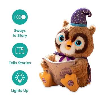 Cuddle Barn | Octavius The Storytelling Owl 12" Animated Stuffed Animal Plush Toy | Eyes Light Up, Mouth Moves and Head Sways | Wizard Owl Recites 5 Fairy-Tales