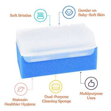 Special Supplies (6 Pack) Baby Bath Sponges Soft Foam Sensory Scrubber with Cradle Cap Bristle Brush - Body, Hair, and Scalp Cleaning - Gentle on Infant, Toddler Sensitive Skin - Great Sensory Feel